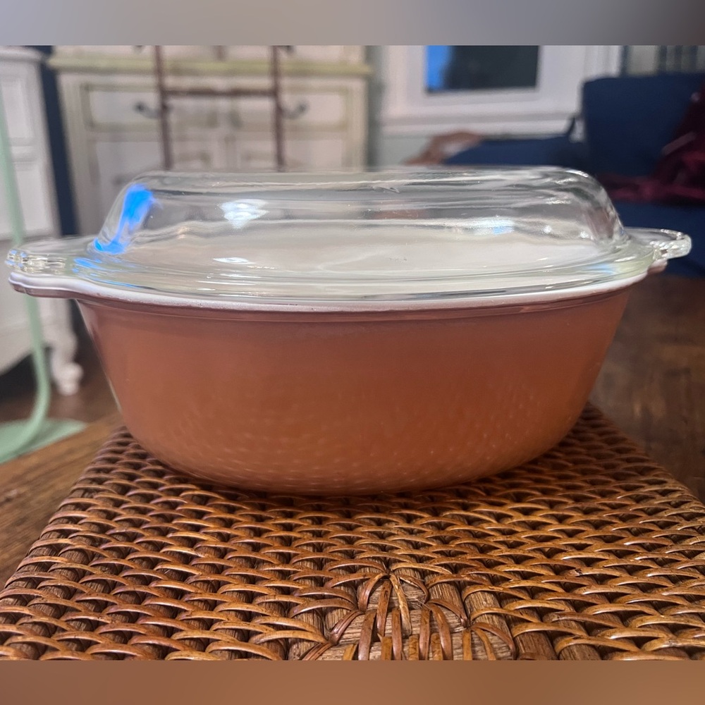 Vintage Anchor Hocking Fire-King Peach Lustre Copper Casserole Baking Dish w/Lid